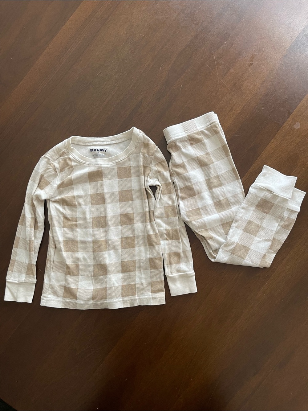 Old Navy Beige and Cream Buffalo Plaid Kids Pajama Set